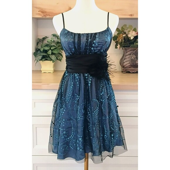 Dresses & Skirts - B. Darlin Cocktail Party Dress Prom Wedding Sequin Tool Overlay Size 3/4 Zipper